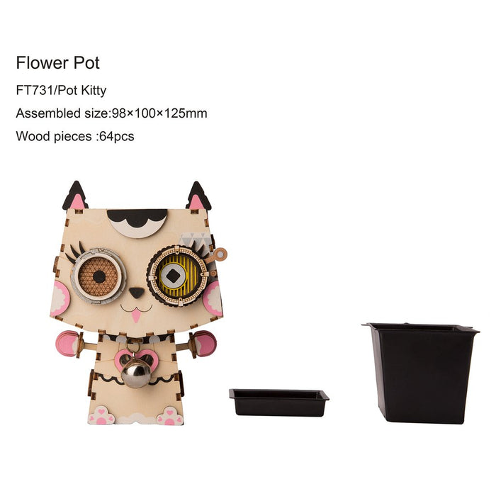 Robotime Cute Flower Pot - 3D Wooden Puzzle - Building Kits Toy Kitty